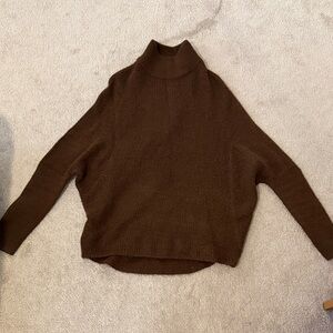Brown Turtleneck Sweater drop shoulders style